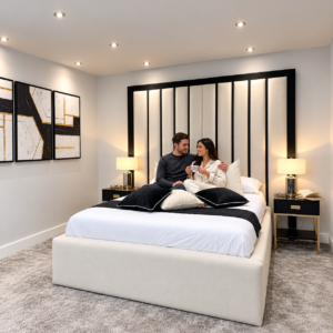 Wall Black Linear Tall Headboard Luxury Bed Frames