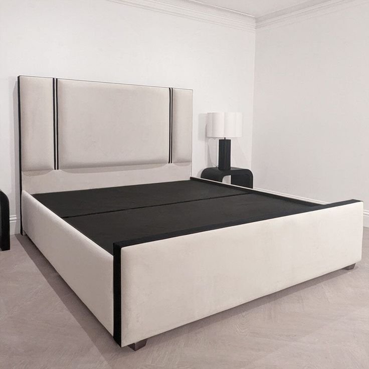 Luxury Cream Fabric Bed with Black Trim - Image 4