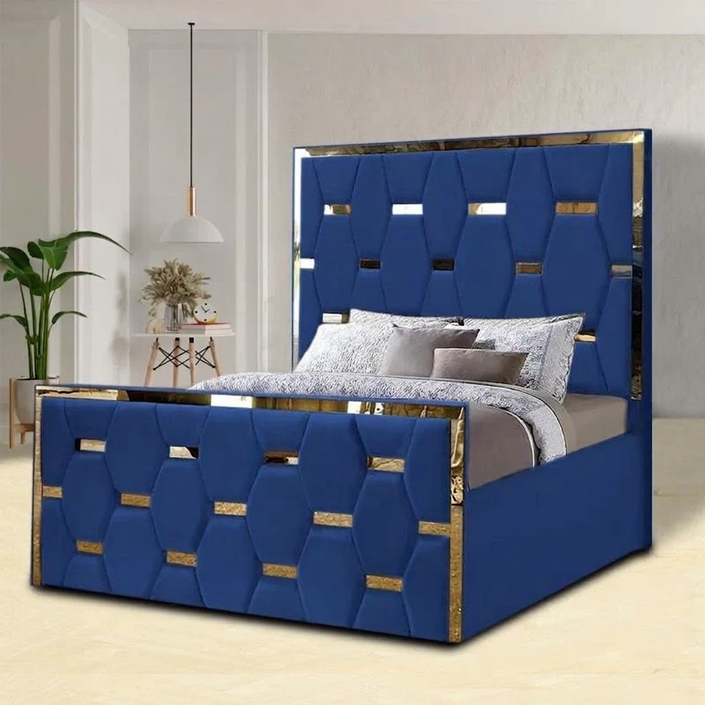 2026 Golden Strip Velvet Signature Panel Design Bed & Mattress - Image 3