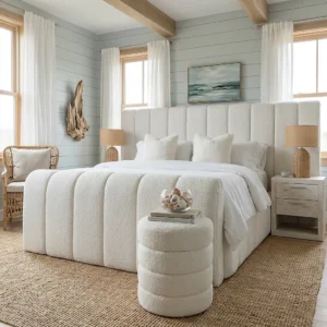 LUXE UPHOLSTERED PLATFORM BOUCLE WIDE HEADBOARD BEDFRAME