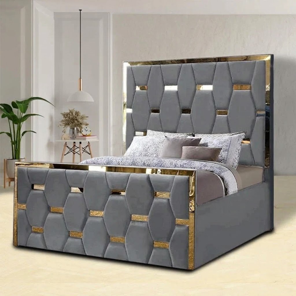 2026 Golden Strip Velvet Signature Panel Design Bed & Mattress