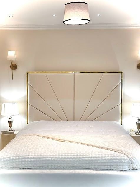 Premium Bed Frame – Designer Padded Headboard with Gold Line Finish - Image 6