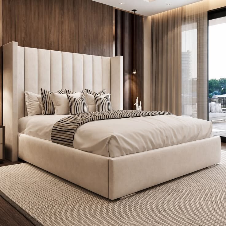 Oxford Luxury Cream Upholstered Bed with Tall Fluted Headboard