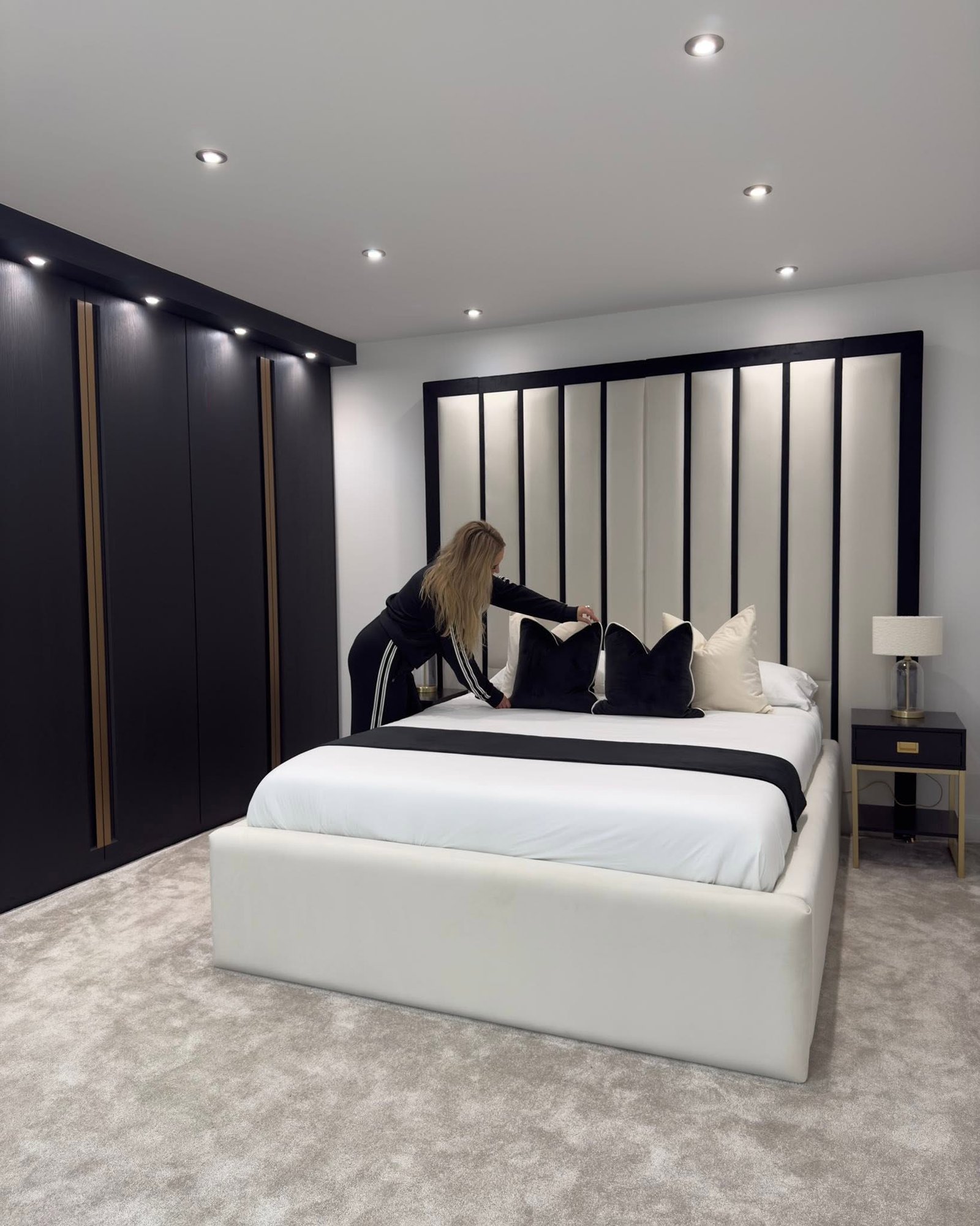 Wall Black Linear Tall Headboard Luxury Bed Frames - Image 5