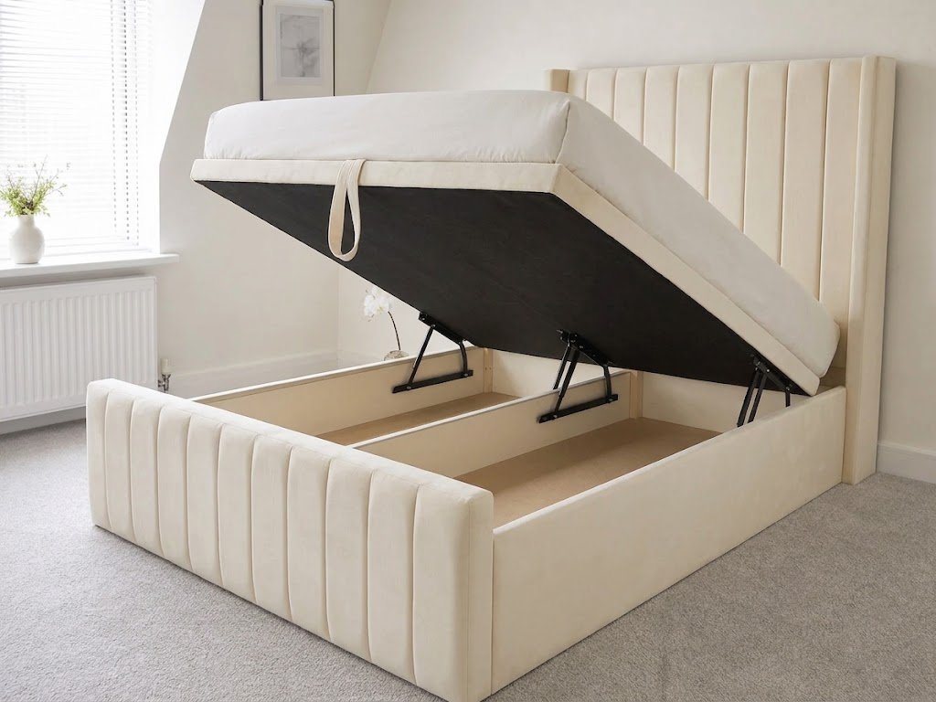 Modern Ottoman Bed Frame – Vertical Panel Headboard & Spacious Underbed Storage - Image 5