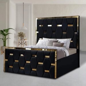 2026 Golden Strip Velvet Signature Panel Design Bed & Mattress