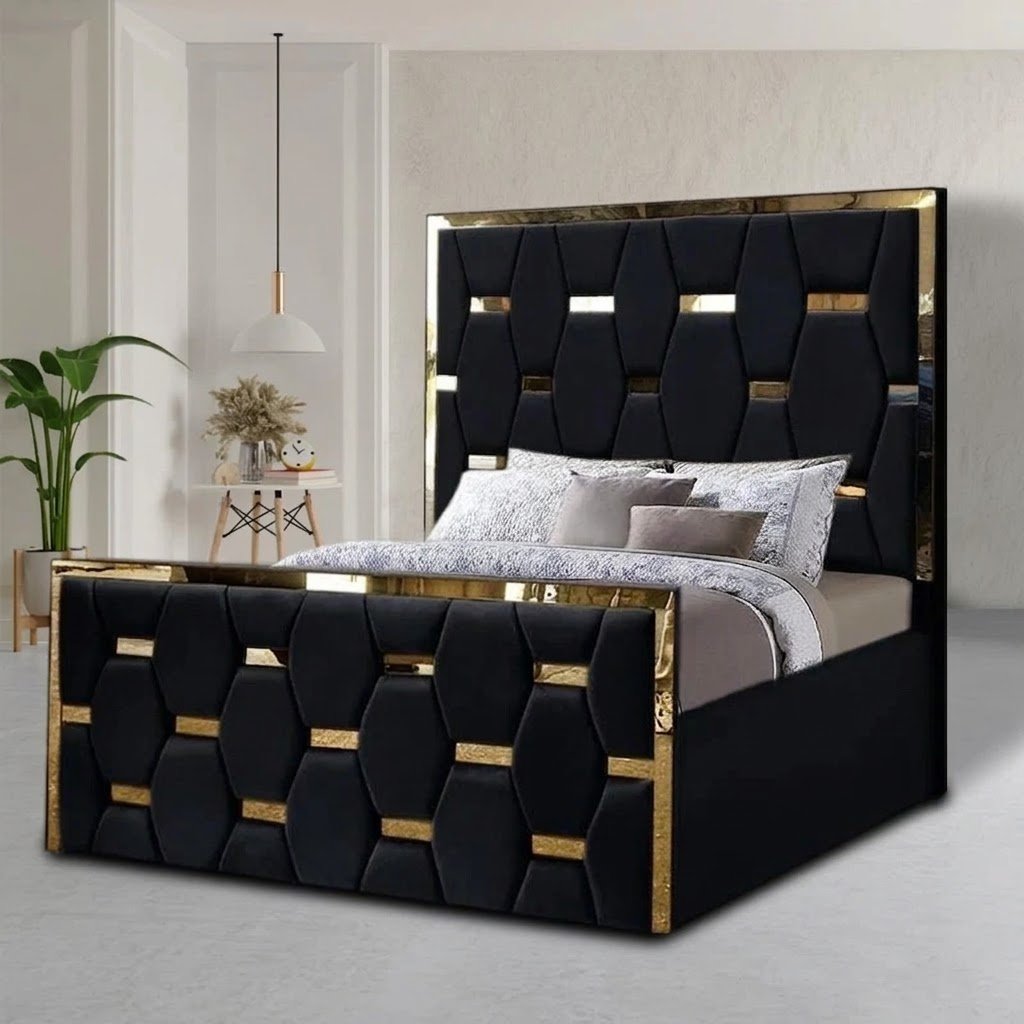 2026 Golden Strip Velvet Signature Panel Design Bed & Mattress