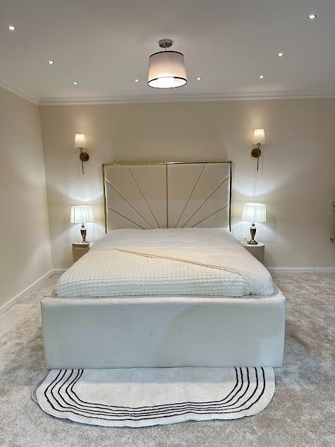 Premium Bed Frame – Designer Padded Headboard with Gold Line Finish - Image 3