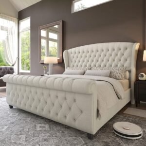 Luxury Tulip Chesterfield Winged Sleigh Ottoman Bed
