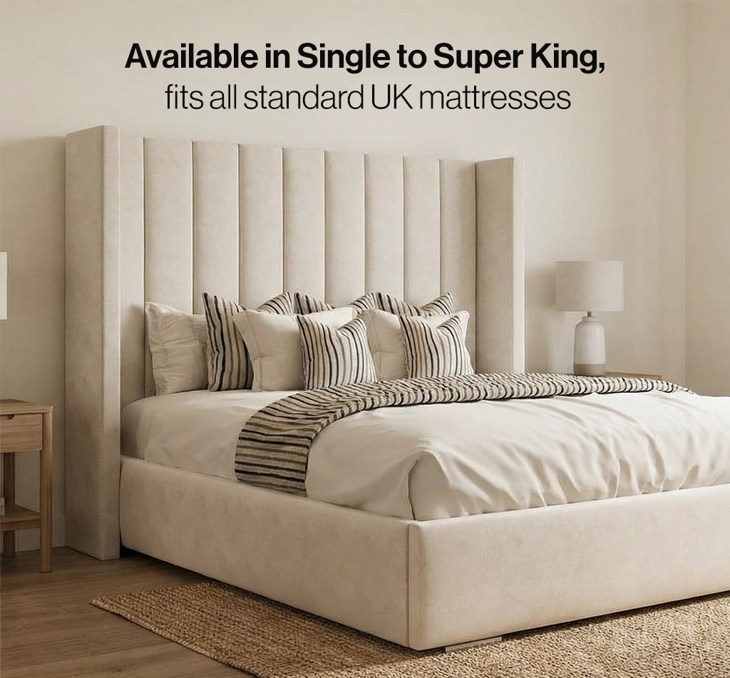 Oxford Luxury Cream Upholstered Bed with Tall Fluted Headboard - Image 5