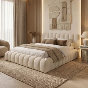 2026 Teddy Boucle Cloud Upholstered Bed – Modern Fabric Ottoman Storage Bed