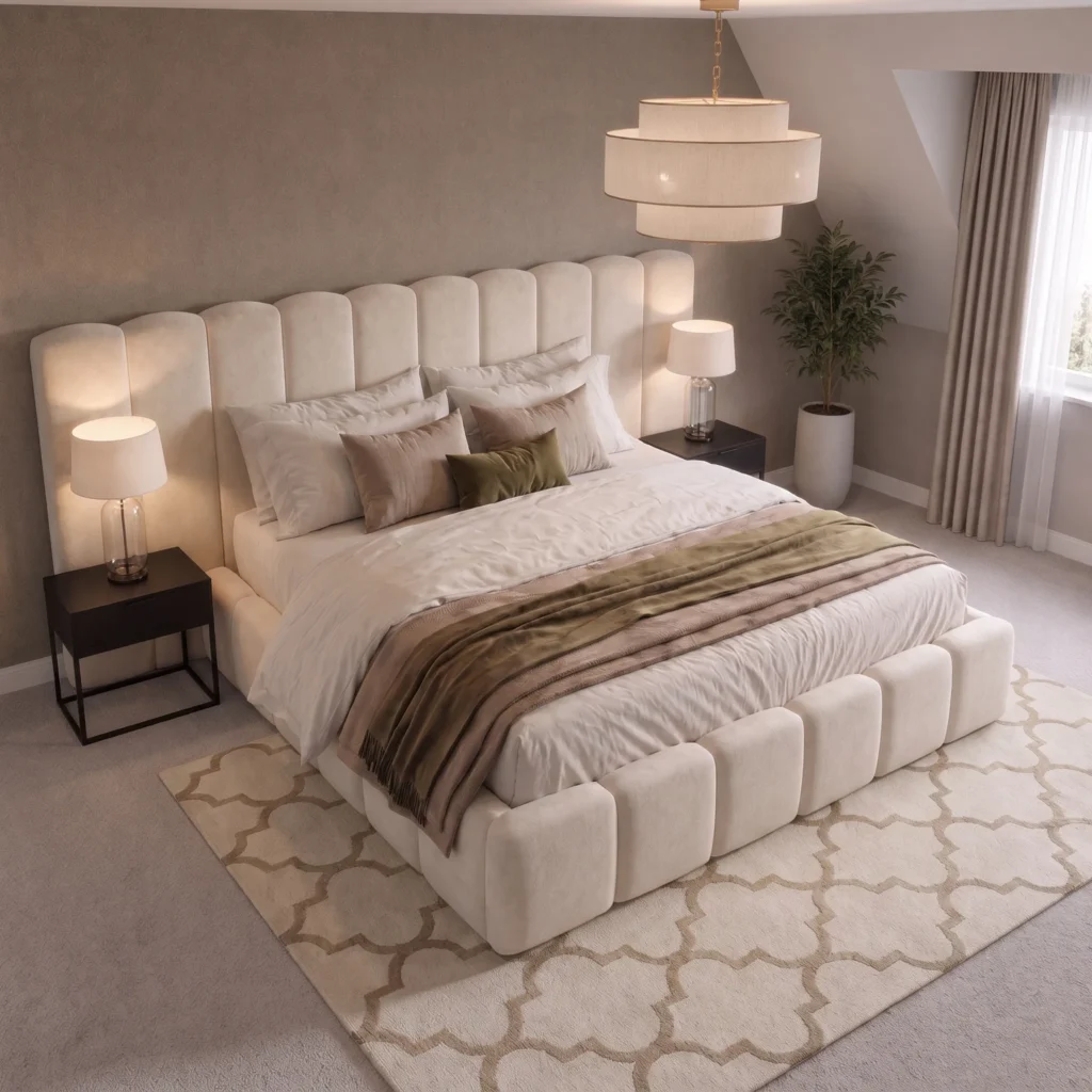 Handcrafted Wide Headboard Designer Bed - British Style Bedroom - Image 7