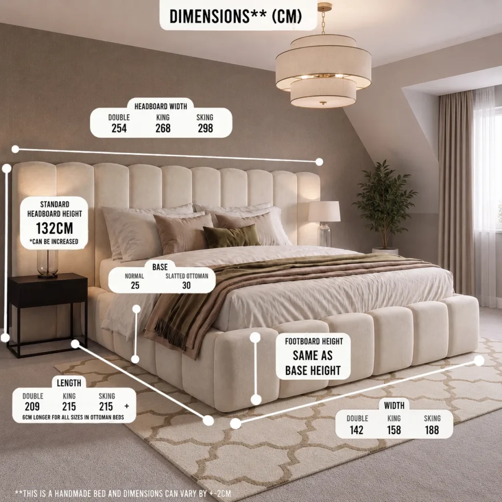 Handcrafted Wide Headboard Designer Bed - British Style Bedroom - Image 3