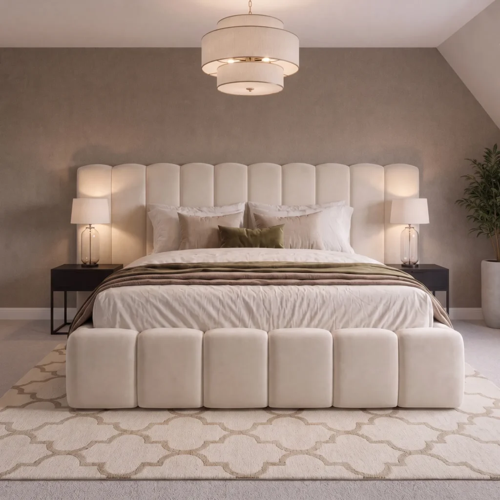 Handcrafted Wide Headboard Designer Bed - British Style Bedroom - Image 4