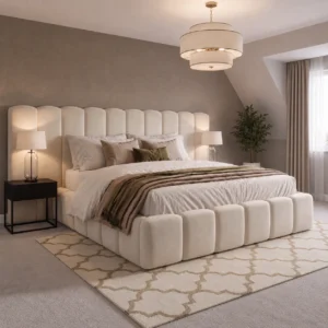 Handcrafted Wide Headboard Designer Bed - British Style Bedroom