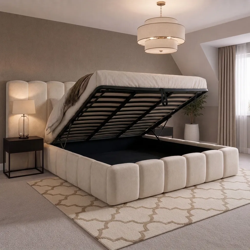 Handcrafted Wide Headboard Designer Bed - British Style Bedroom - Image 5