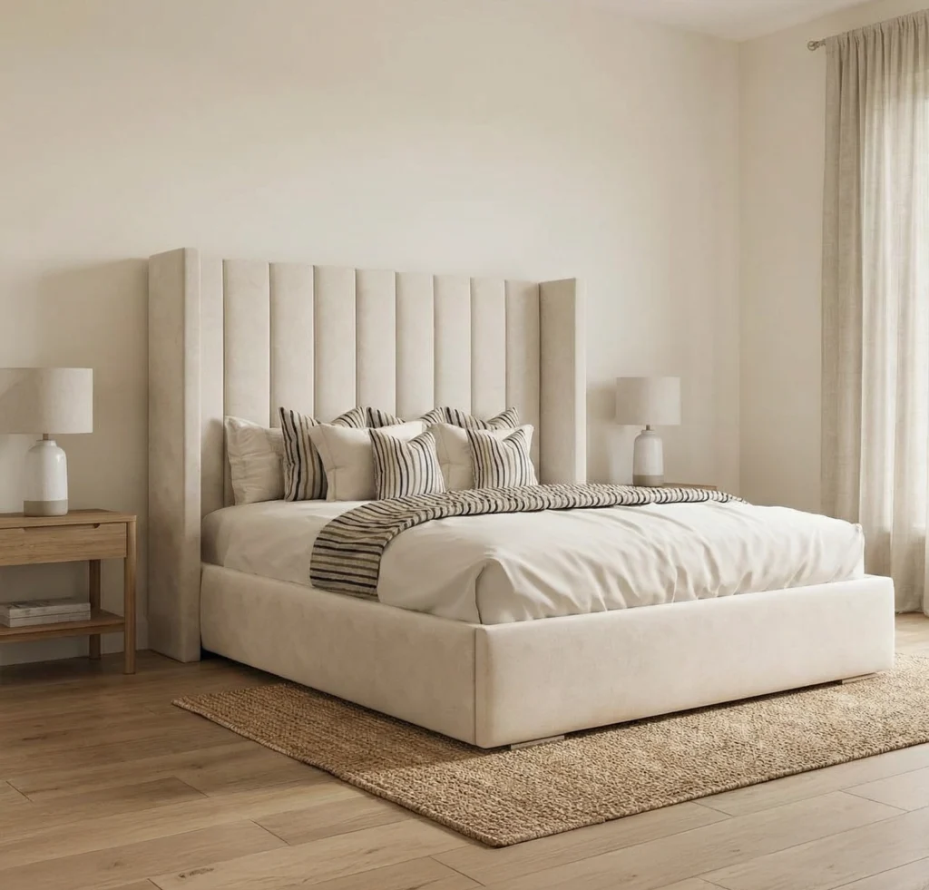 Oxford Luxury Cream Upholstered Bed with Tall Fluted Headboard - Image 6