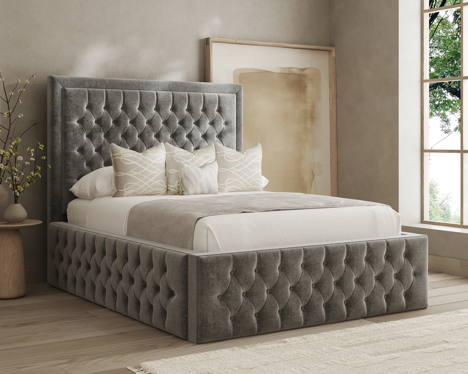 Tall Headboard Tufted Chesterfield Design Bed Frame