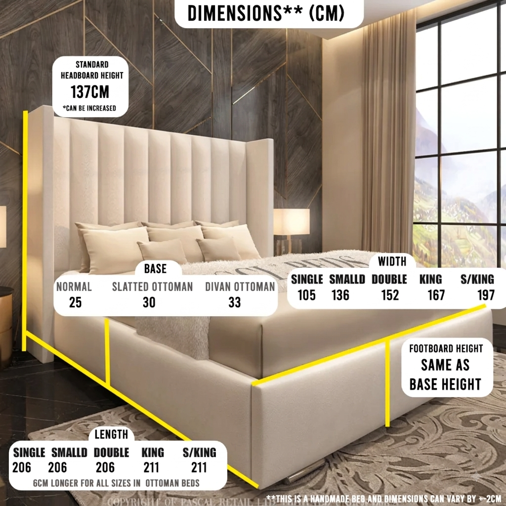 Oxford Luxury Cream Upholstered Bed with Tall Fluted Headboard - Image 2