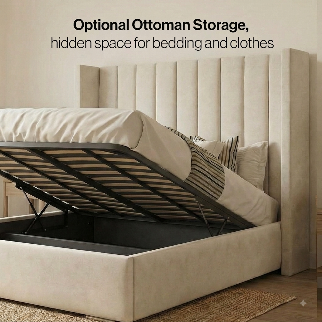 Oxford Luxury Cream Upholstered Bed with Tall Fluted Headboard - Image 7