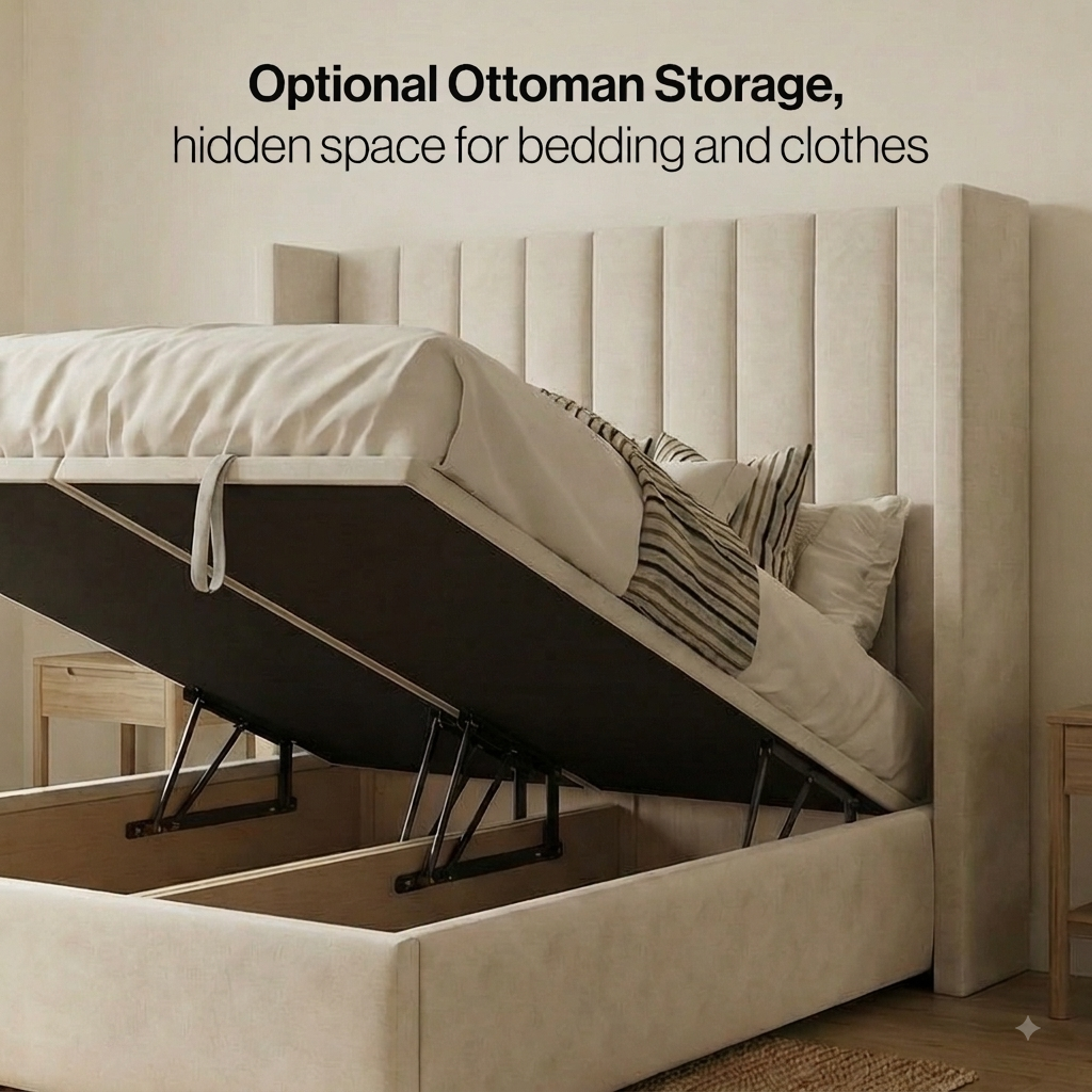 Oxford Luxury Cream Upholstered Bed with Tall Fluted Headboard - Image 8