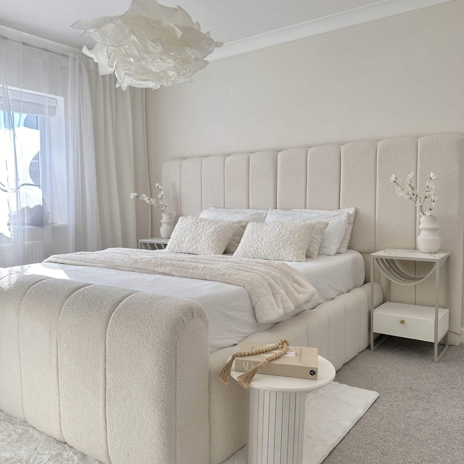 LUXE UPHOLSTERED PLATFORM BOUCLE WIDE HEADBOARD BEDFRAME - Image 3