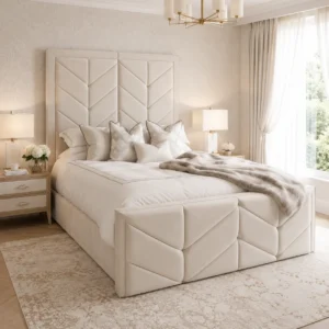 Architectural Upholstered Bedstead with Signature Panel Design