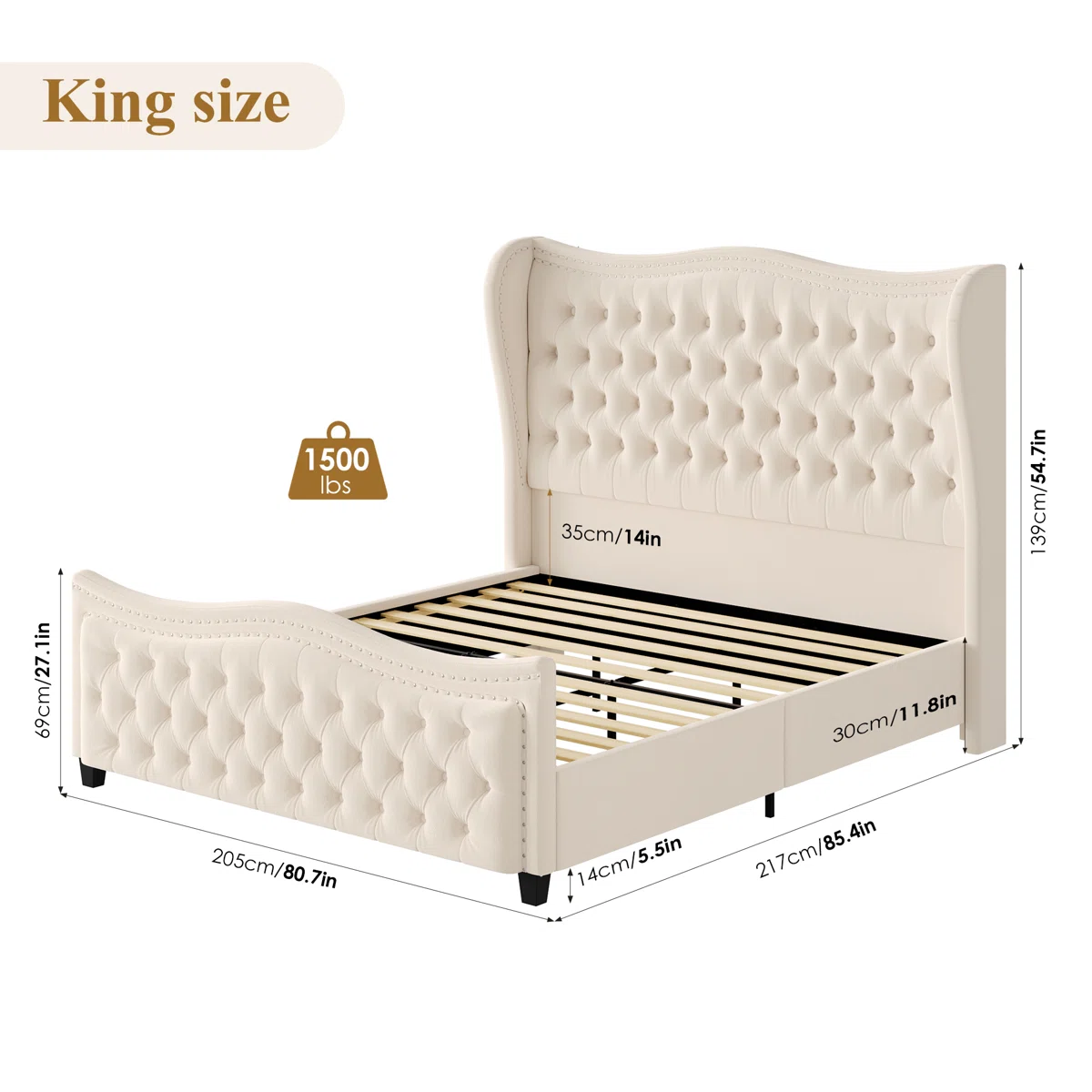 Chesterfield Platform Palace 6ft Super-King Wingback Bed - Image 8