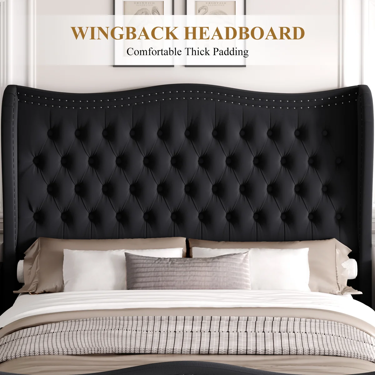 Contemporary Fabric Bed Frame with Padded Panel Headboard - Image 5