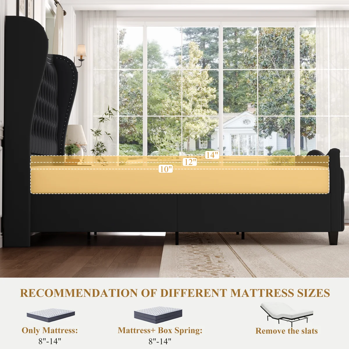 Contemporary Fabric Bed Frame with Padded Panel Headboard - Image 7