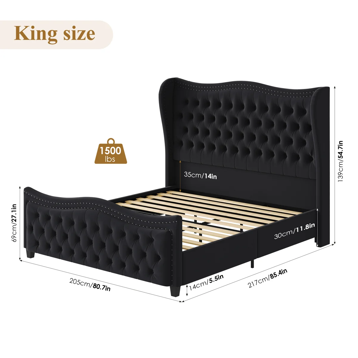 Contemporary Fabric Bed Frame with Padded Panel Headboard - Image 8