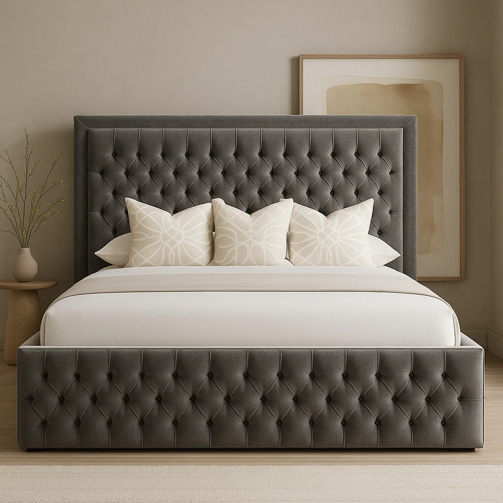 Tall Headboard Tufted Chesterfield Design Bed Frame - Image 2