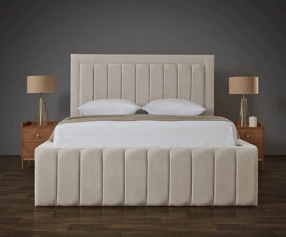 Penal Line Plush Velvet 4ft'6 Double - 5ft King Ottoman Bed - Image 3