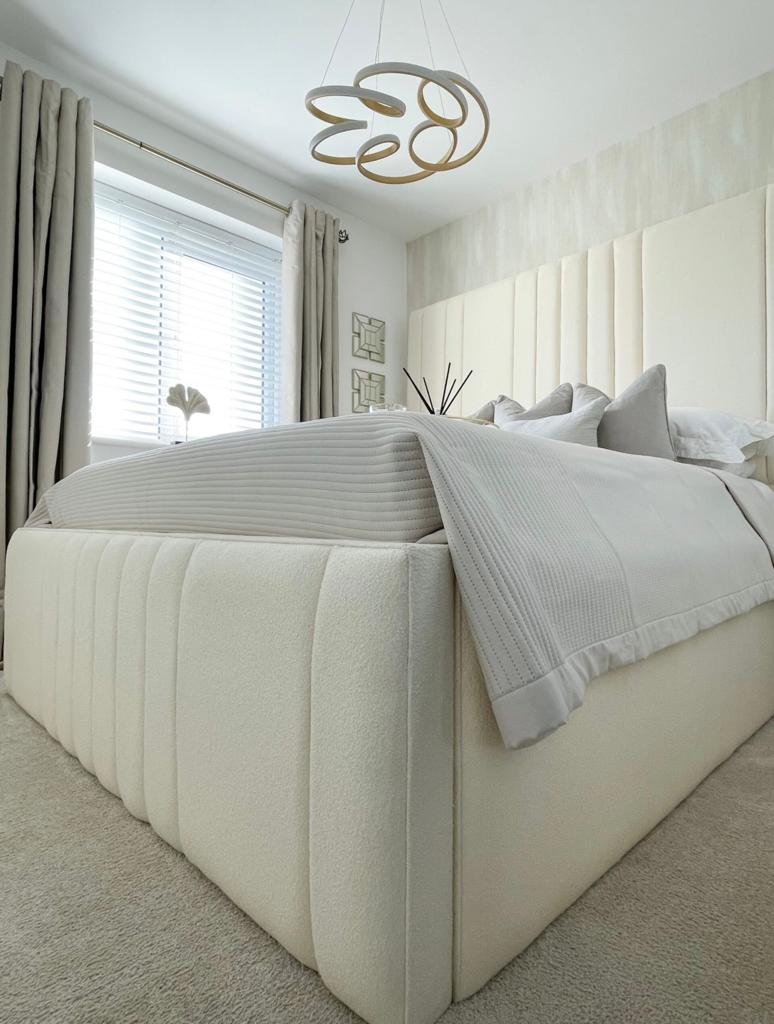 Double-Lined Upholstered Panel Bed Frame – Extra Tall Headboard Optional Ottoman