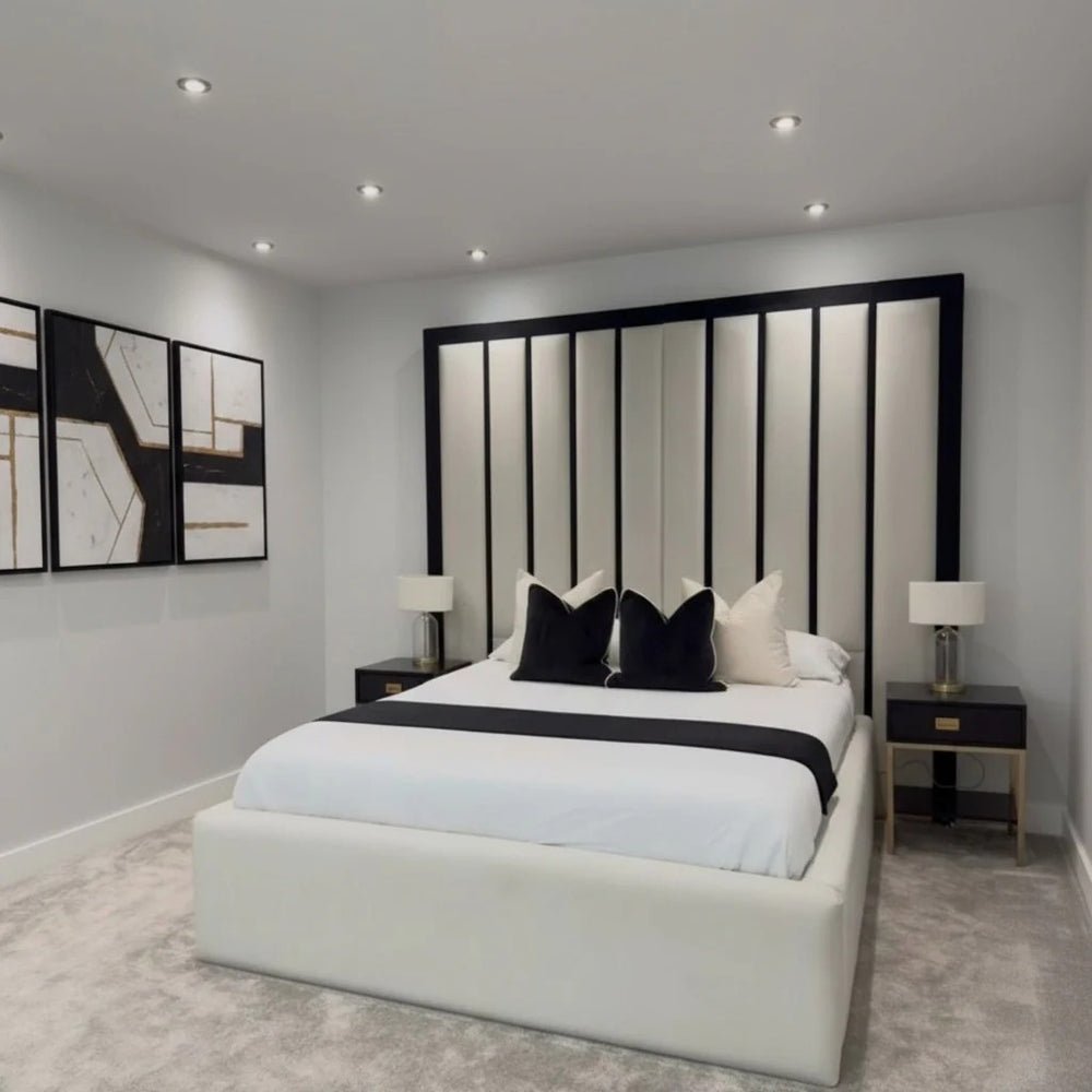 Wall Black Linear Tall Headboard Luxury Bed Frames