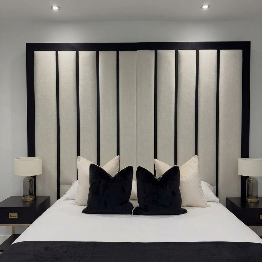 Wall Black Linear Tall Headboard Luxury Bed Frames - Image 3