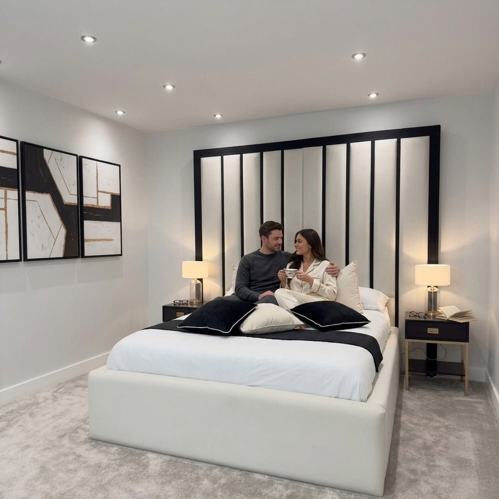 Wall Black Linear Tall Headboard Luxury Bed Frames