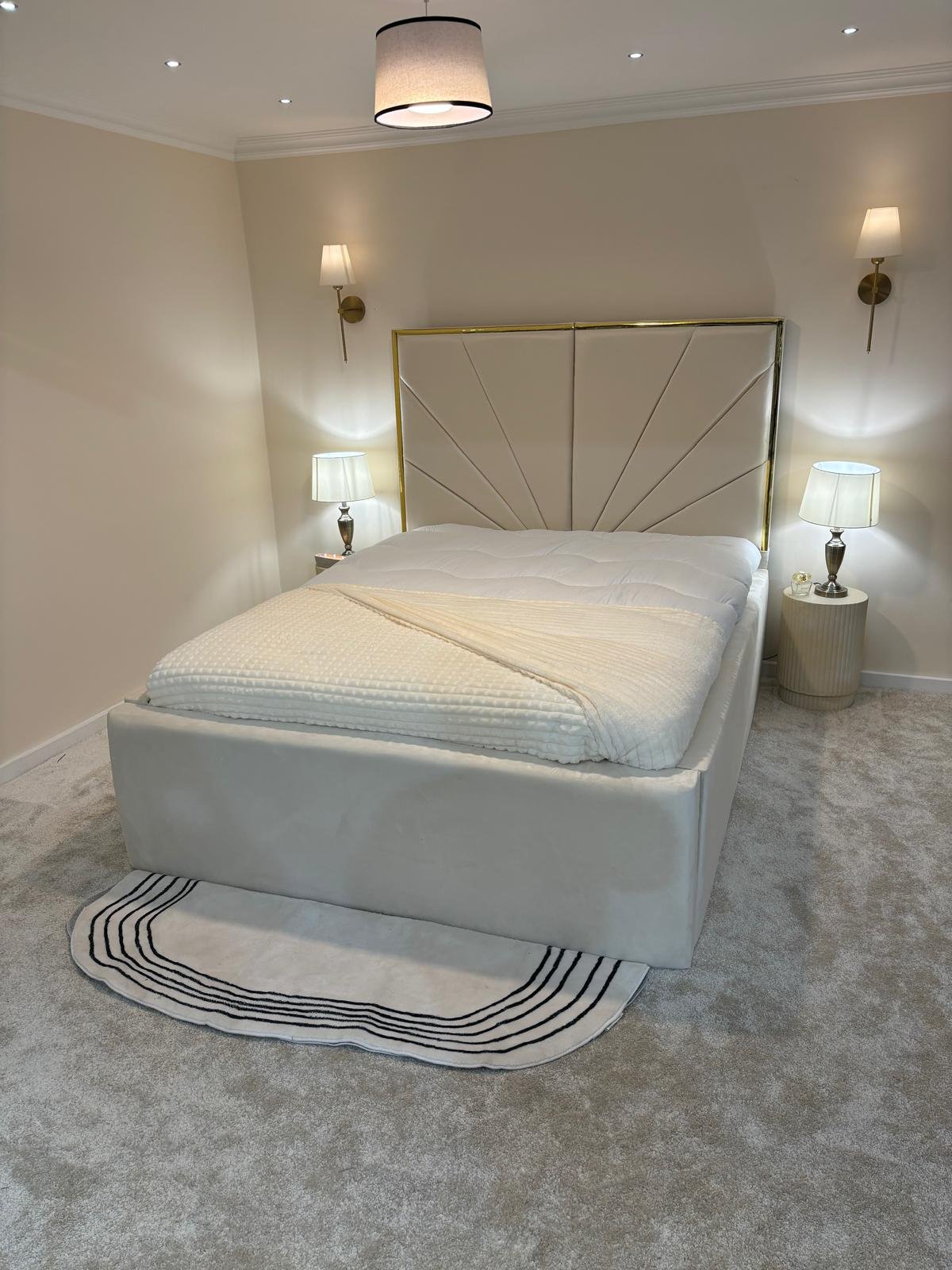 Premium Bed Frame – Designer Padded Headboard with Gold Line Finish - Image 4