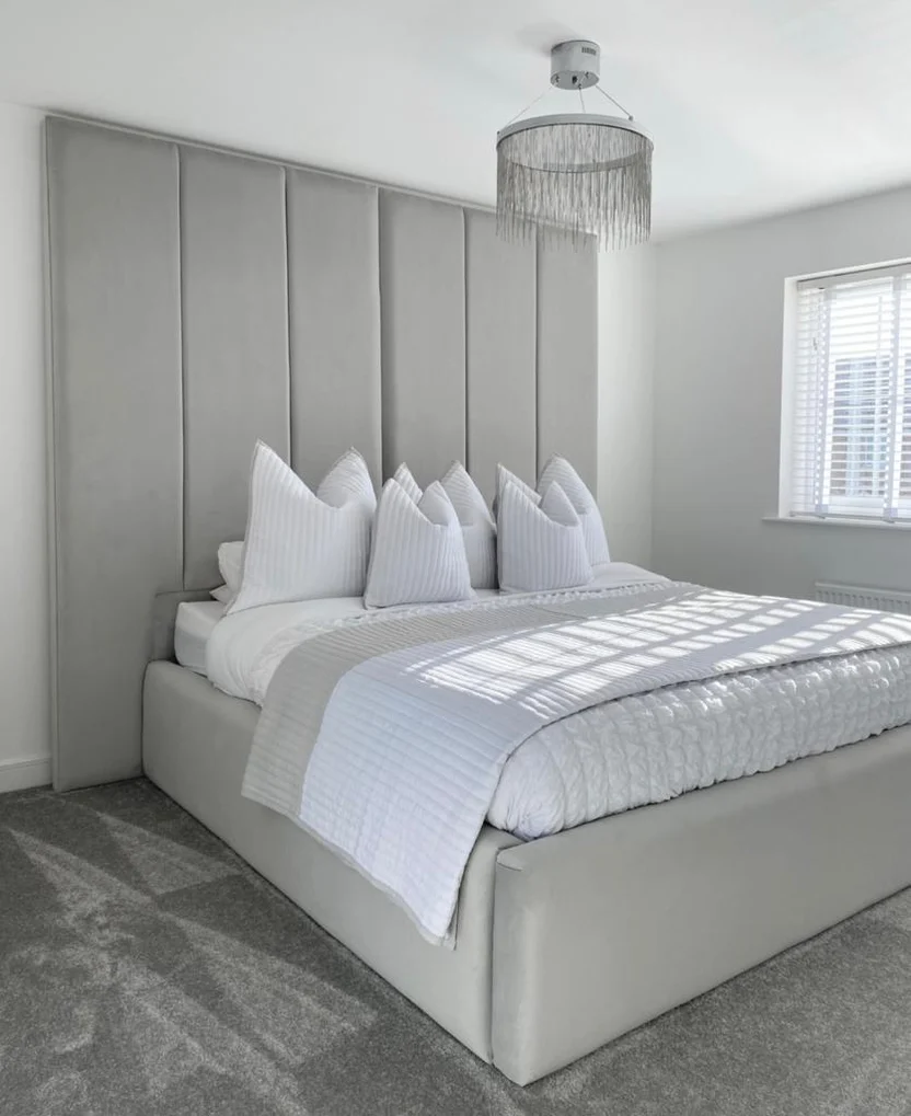 Broad Panel Upholstered Bed Frame – Wide Headboard, Optional Ottoman Base |