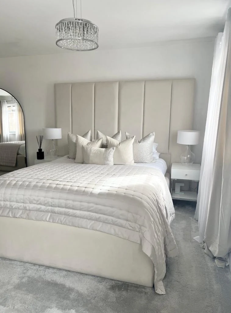 Broad Panel Upholstered Bed Frame – Wide Headboard, Optional Ottoman Base |