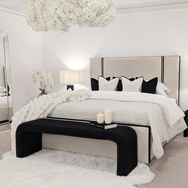 Luxury Cream Fabric Bed with Black Trim