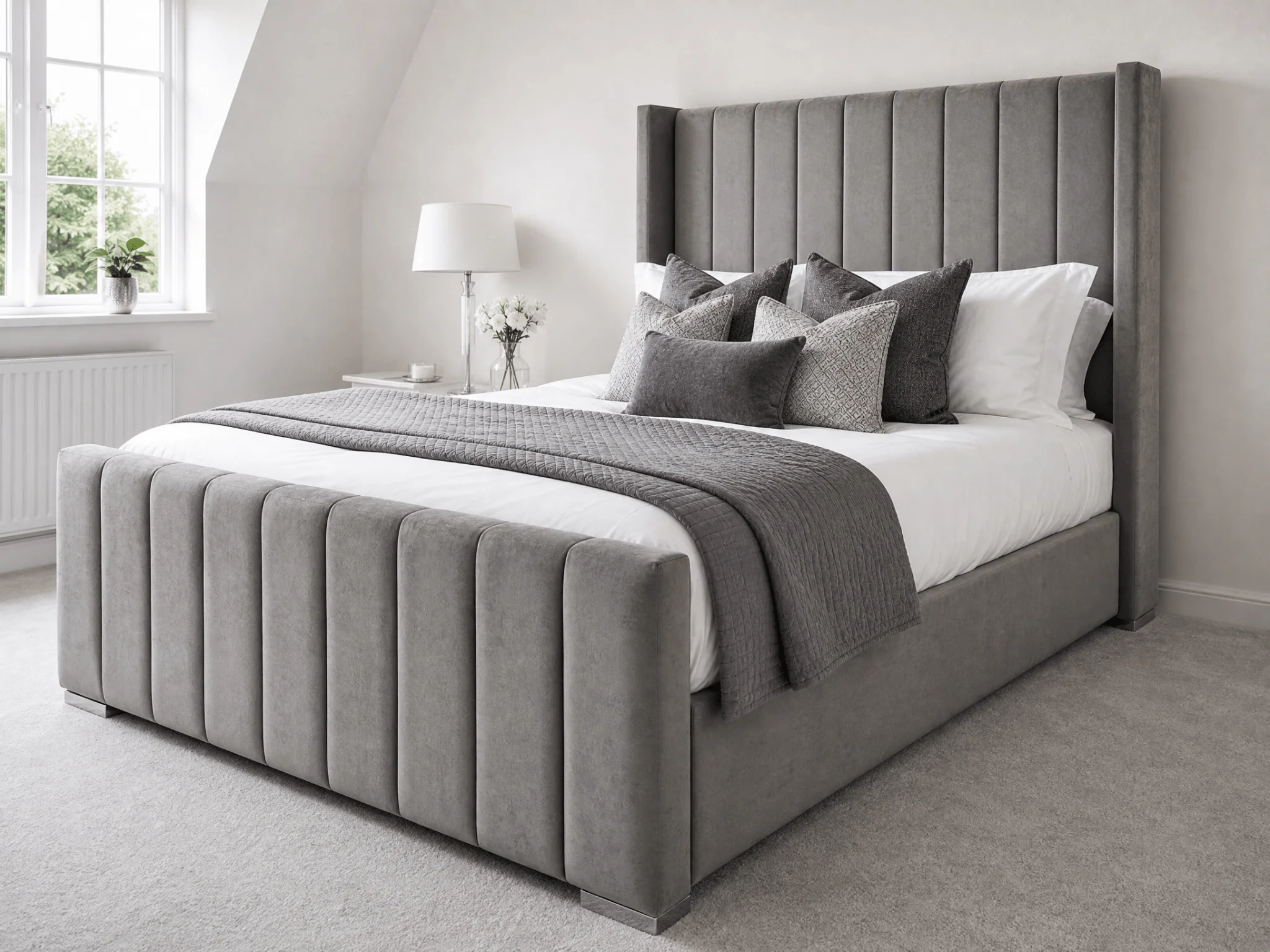 Modern Ottoman Bed Frame – Vertical Panel Headboard & Spacious Underbed Storage