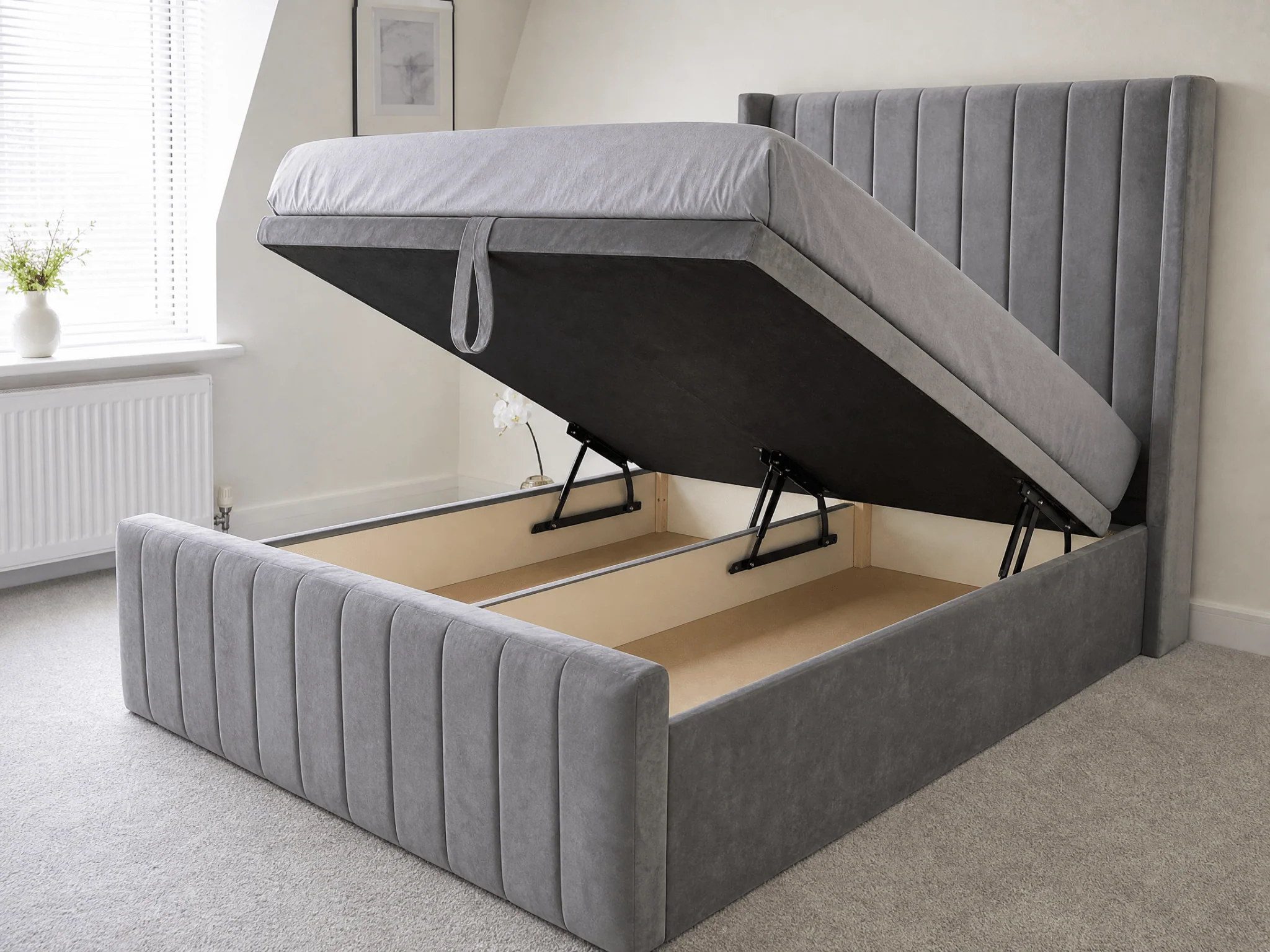 Modern Ottoman Bed Frame – Vertical Panel Headboard & Spacious Underbed Storage - Image 3