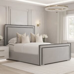 5ft King Grey Upholstered Bed Frame with Black Trim – Statement Bedroom Furniture