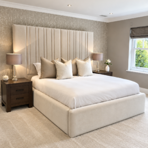 High Double-Lined Wide Upholstered Bed Frame