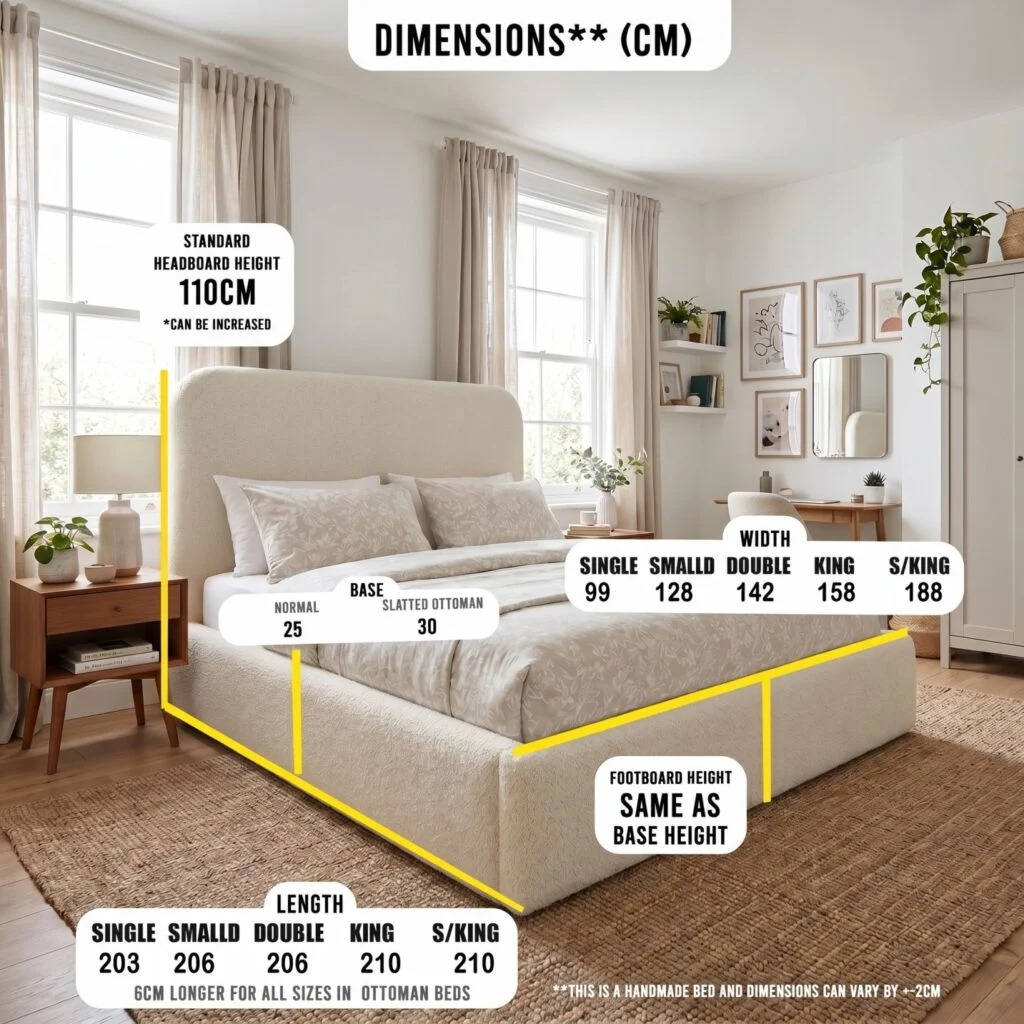 Cream Boucle Round Headboard Bed Frame Gas lift Storage - Image 3