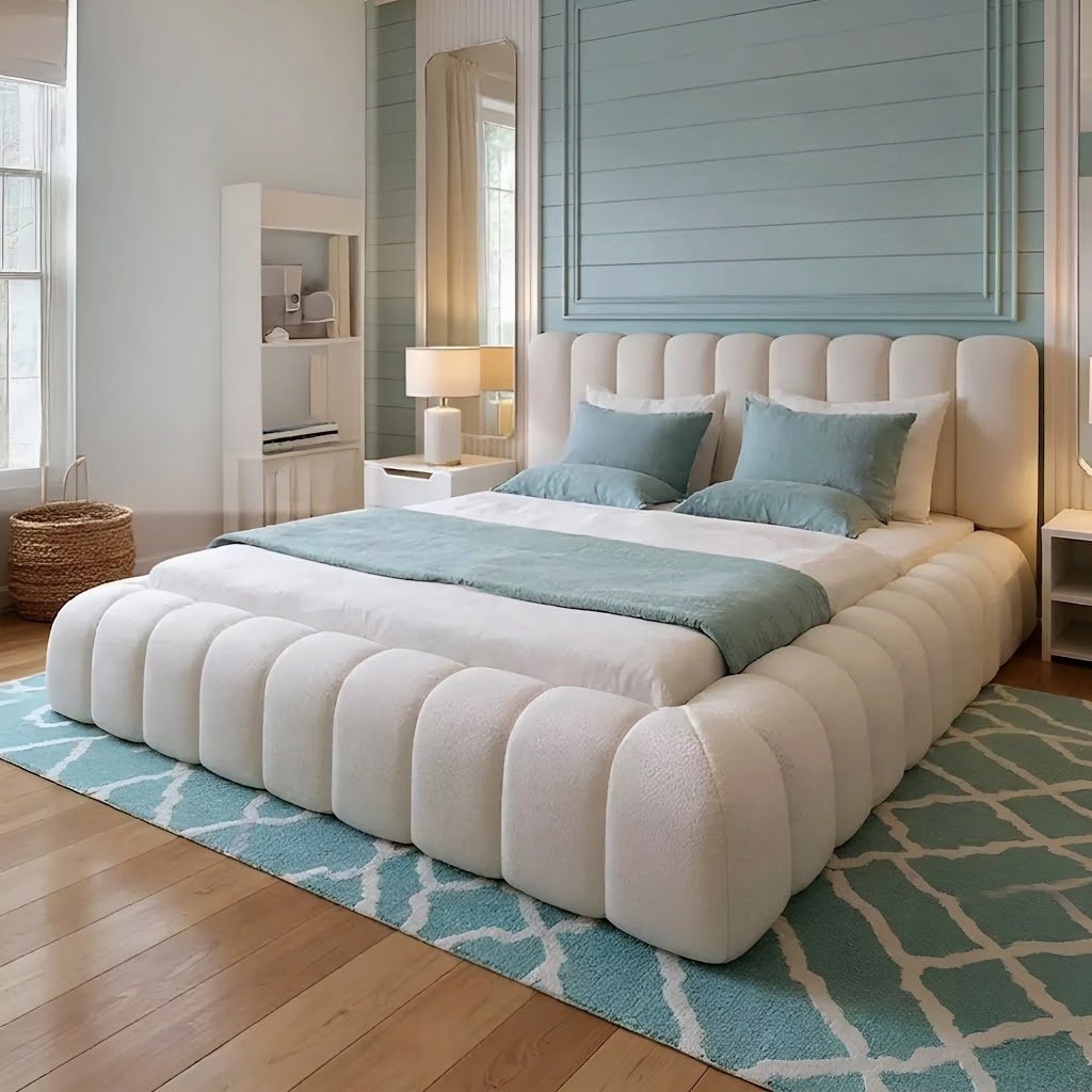 2026 Teddy Boucle Cloud Upholstered Bed – Modern Fabric Ottoman Storage Bed - Image 10