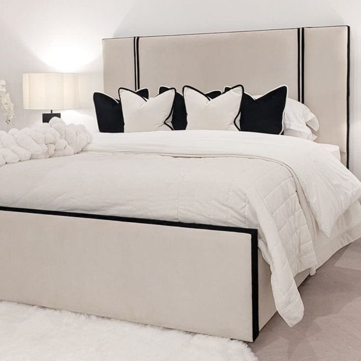 Luxury Cream Fabric Bed with Black Trim - Image 3