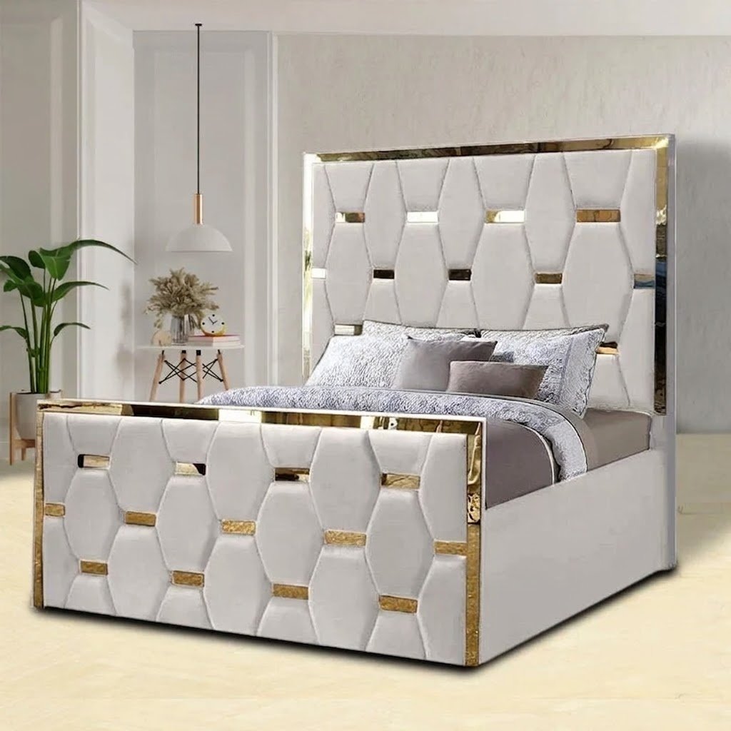 2026 Golden Strip Velvet Signature Panel Design Bed & Mattress - Image 4