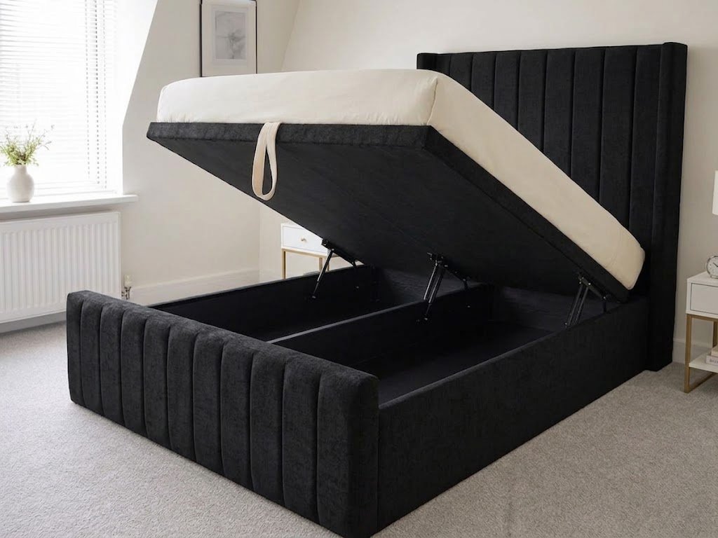Modern Ottoman Bed Frame – Vertical Panel Headboard & Spacious Underbed Storage - Image 8